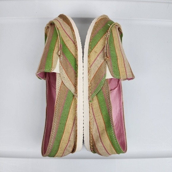 Mix Slip-on Striped Comfort Shoes Flats Espadrille Green Beige Canvas Sz 10 - Picture 10 of 14
